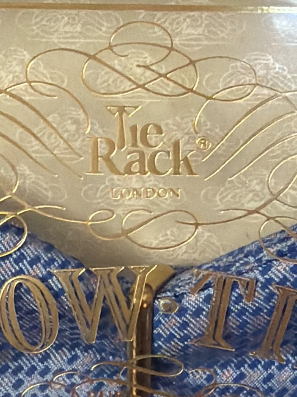 Vintage Tie Rack London Silk Bow Tie Blue Geometric Made England New in Box - Picture 3 of 10